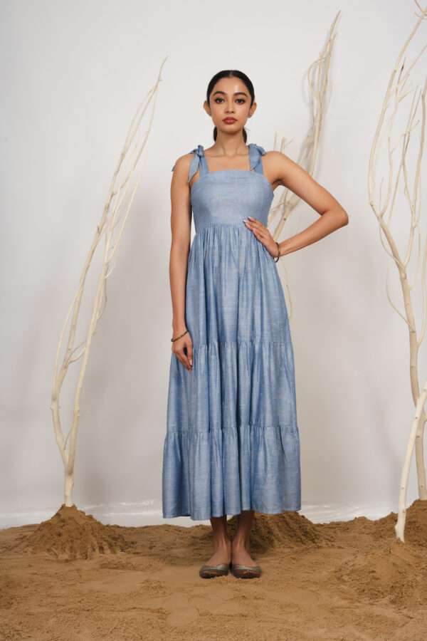 Blue Cotton Linen Maxi Kurta Online For Women