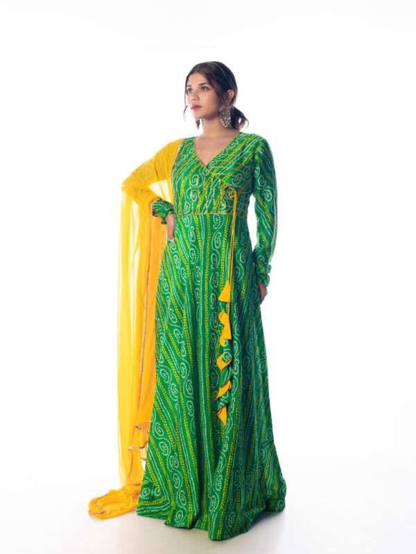 Shamrock Green Bandhani Anarkali Suit with Dupatta - NUD
