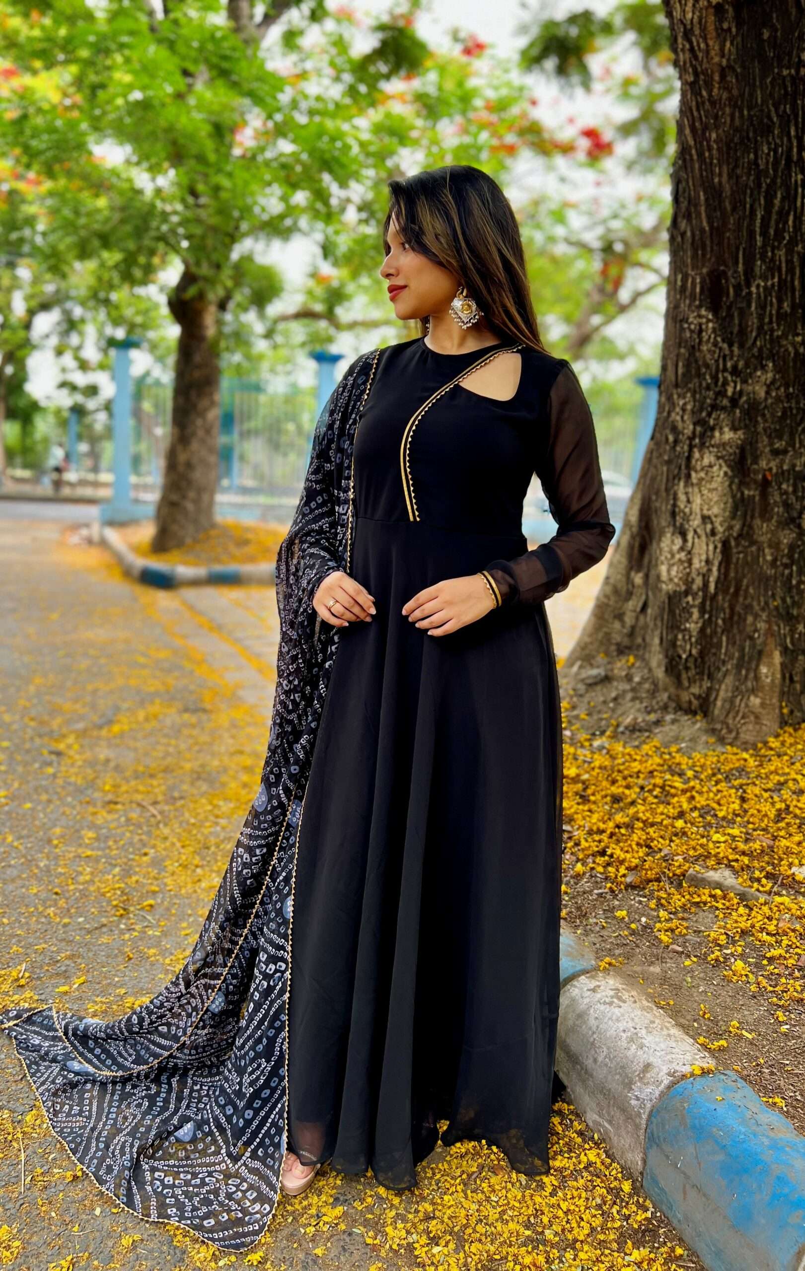Black Multy Color Embrodiered Anarkali Gown
