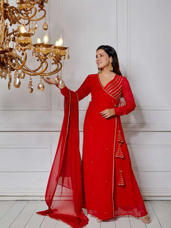 Shop Ruby Red Angrakha Suit Set for Women Today - NUD