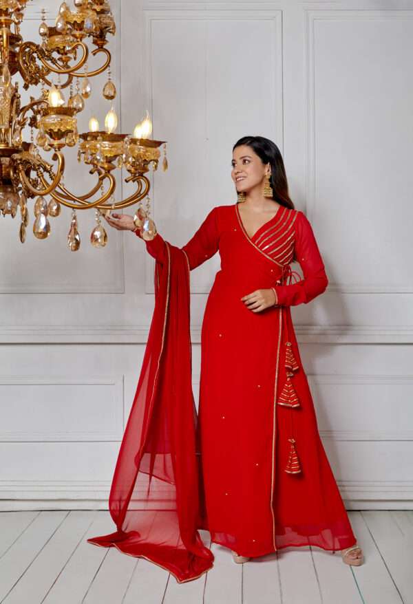 Shop Ruby Red Angrakha Suit Set for Women Today - NUD