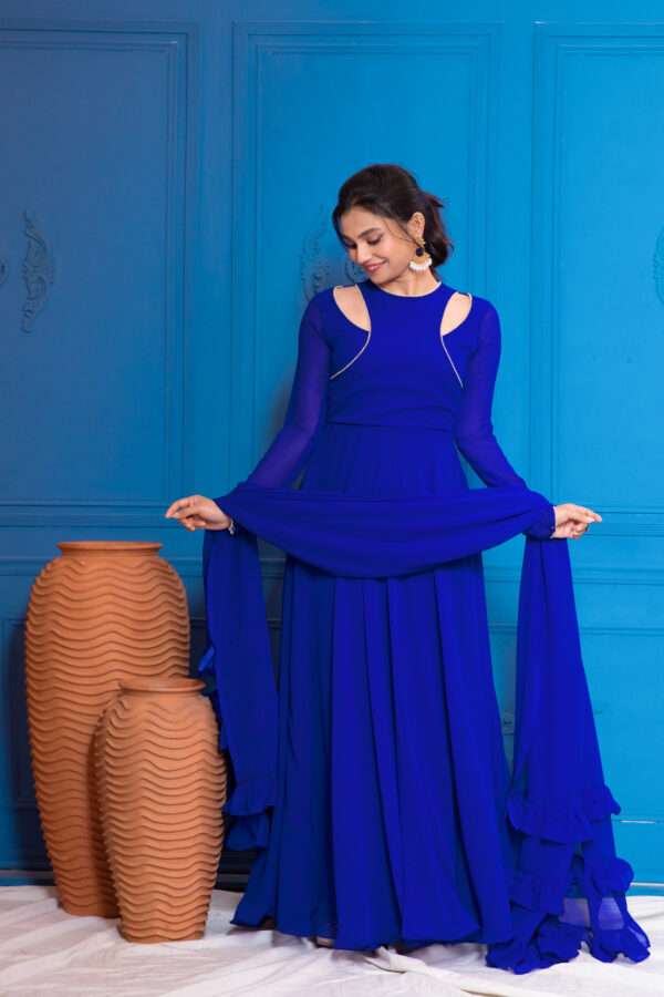 Shop Beautiful Royal Blue Anarkali with Dupatta today!- NUD