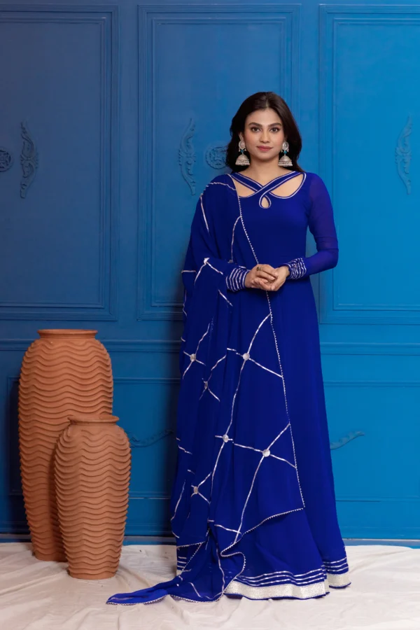 Shop Egyptian Blue Anarkali with Dupatta today! - NUD