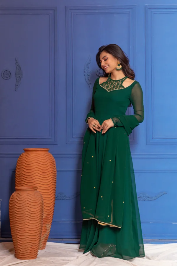 Shop Turquoise Green Anarkali with Dupatta - NUD